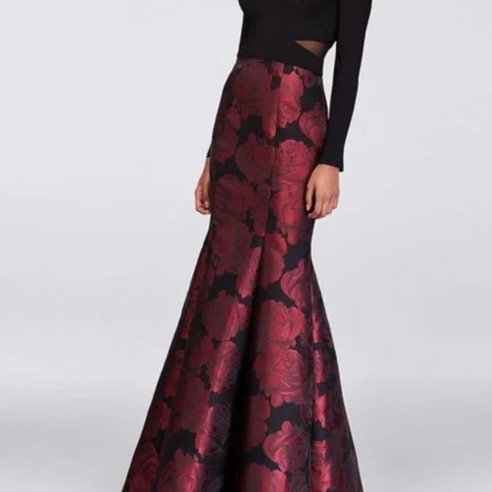 Xscape roses long sleeved mermaid gown